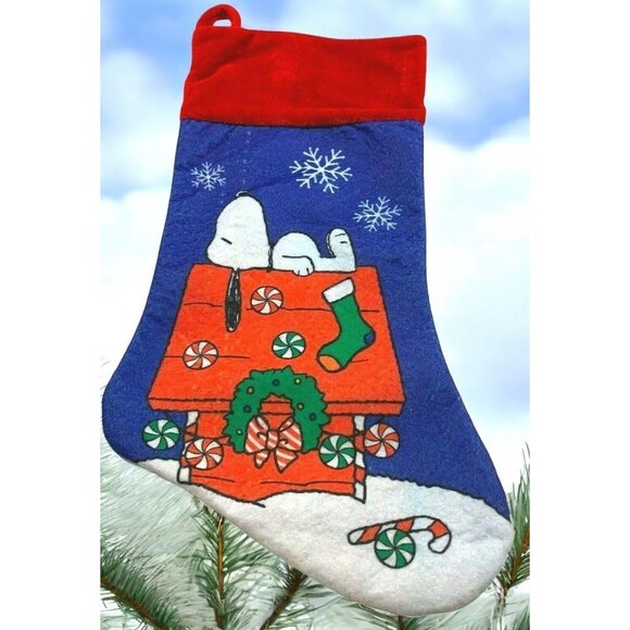 Peanuts Snoopy Christmas Stocking Sleeping on Doghouse Design Holiday Decor - Picture 1 of 10